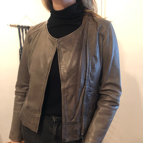 Cole Haan gray leather jacket - Picture 1 of 11